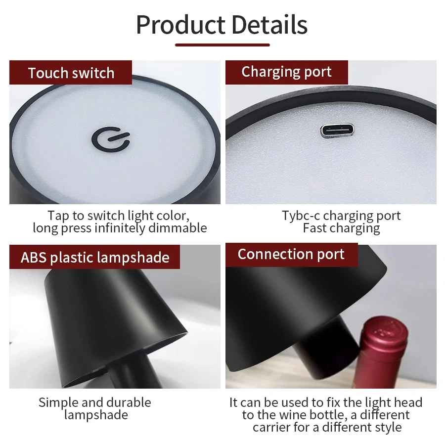 Rechargeable LED Touch Desk Lamp - Dimmable Ambient Light